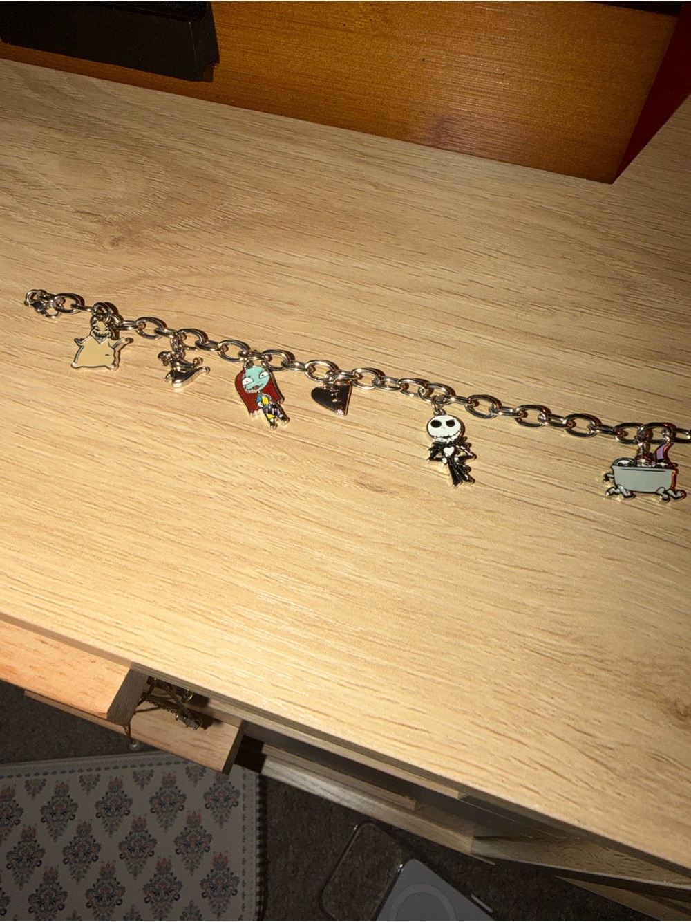 Nightmare Before Christmas Charm Bracelet - Silver Tone with Jack & Sally Charms
